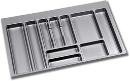 Emuca - Organizer sztućców, organizer do szuflady kuchennej, tacka na sztućce, 10 przegródek, moduł 90 cm, plastik, szary