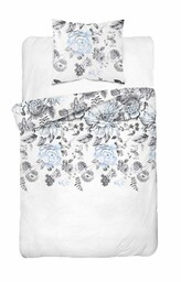 Detexpol Pościel bawełniana 140x200 biała szara błękitna kwiaty z jedną poszewką 4462 B bawełna 40
