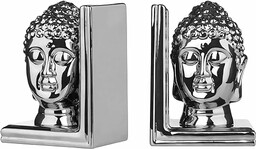 Premier Housewares Podpórka do książek Budda, ceramika, zestaw 2 szt., srebrna