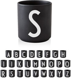 Design Letters Porcelanowa filiżanka do kawy A-Z czarna do stosowania jako kubek do mycia zębów prezent dla kobiet i mężczyzn dekoracyjny kubek z porcelany premium z wygrawerowaną literą
