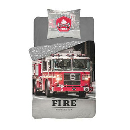 Detexpol Pościel bawełniana 160x200 Straż Pożarna 3629 A wóz strażacki szara czerwona 0173 Fire brigade protection młodzieżowa ochrona przeciwpożarowa Holland Collection