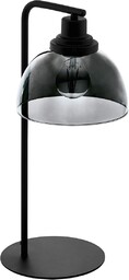 EGLO lampa stołowa Beleser, lampka nocna z przydymionego szkła w kolorze czarno-transparentnym i metalu w kolorze czarnym, oświetlenie z wyłącznikiem do salonu i sypialni, E27
