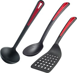 Westmark Zestaw przyborów kuchennych, 3 elementy, 1x Łopatka do patelni, Łyżka do smażenia i do warzyw + Chochla do zupy, Tworzywo sztuczne, Gallant, Czarny/Czerwony, 295622E6