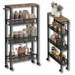 Drewniany Regał Wózek Kuchenny Wąski Na Kółkach Półka Metal Loft 4 Poziomy