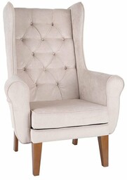 Fotel Uszak Chesterfield beżowy, wygodny, miękki, tapicerowany, z pikowaniem, do salonu, do kawiarni, klasyczny