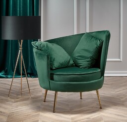 FOTEL wypoczynkowy z pluszowego velvetu, złote nogi, styl glamour