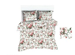 Extrapościel Pościel bawełniana 160x200 1670E biała róże jasne czerwone 1055N