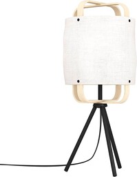 Eglo Lampa stołowa do statywu Surfleet, drewniana oprawa statywu, bawełna o wyglądzie lnu i czarnego metalu, oświetlenie do salonu i sypialni, oprawka E27