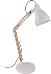 EGLO Lampa stołowa Torona 1, lampa stołowa w stylu vintage, industrialna, lampa nocna z drewna i metalu, lampa biurkowa w kolorze białym, naturalna, l