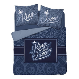 Detexpol Pościel bawełniana 160x200 King and Queen Król i Królowa granatowa 3756 A Holland 78