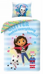 Halantex Pościel bawełniana 140x200 Koci Domek Gabi niebieska poszewka 70x90 0808BL