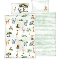 Herding Pościel bawełniana 100x135 Safari biała zielona wielokolorowa