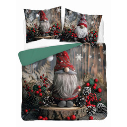 Detexpol Pościel świąteczna 220x200 zielona szara czerwona krasnal 5298 A Holland Święta 2024