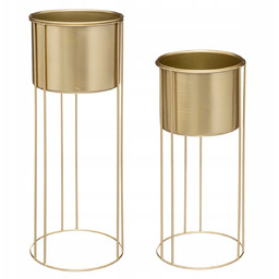 Osłonka Metalowa Stojący Klasyczny Kwietnik 2 Szt Złoty Okrągły 17X58X21 CM