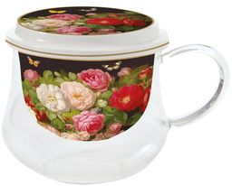 KUBEK SZKLANY Z PORCELANOWYM ZAPARZACZEM Victorian Garden (353 VICT)