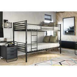 Łóżko piętrowe rozkładane BOSTON 90x200 Metalowe Czarny Materac sprężynowy