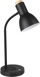 EGLO Lampa stołowa LED Veradal-QI, lampka nocna z funkcją ładowania QI, lampa stołowa, dotykowa, ściemniana, wykonana z drewna, kolor naturalny, metal w kolorze czarnym i kremowym, lampa stołowa do