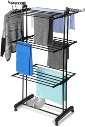 Suszarka na pranie metalowa czarna pionowa na kółkach 125x170 cm