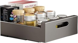 Szuflada kuchenna, półka kuchenna wysuwana taca kuchenna, organizery do szafek teleskopowa szuflada kuchenna do szafek kuchennych, 25 Lx43Px9H cm, bez konieczności wiercenia ani gwoździ, czarna