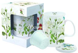 KUBEK PORCELANOWY z ZAPARZACZEM I POKRYWKĄ - Natural - Kwiaty (316 NATU)
