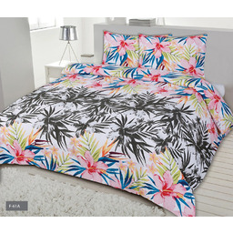 Matex Pościel flanelowa 160x200 F-61A liście palmy kwiaty szare kolorowe