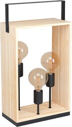 EGLO Lampa stołowa Famborough, 3-punktowa lampa stołowa w stylu vintage, industrialny, skandynawski, lampka nocna ze stali i drewna, lampa do salonu w