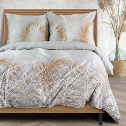 Darymex Pościel satynowa 140x200 biała złota trawa jasna szara 1524/1 z 1 poszewką 70x80 Satynlove 24