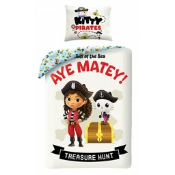 Halantex Pościel bawełniana 140x200 Koci domek Gabi biała niebieska kolorowa GAB-0805BL poszewka 70x90