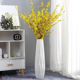 Biały wazon podłogowy o wysokości 40 cm ceramiczny stojak na kwiaty dekoracyjne wazony duże wazony na centralne półki wystrój domu salon gałęzie układ kwiatów