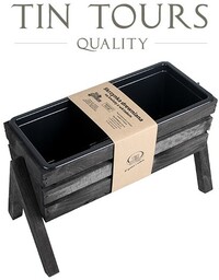 CZARNY KWIETNIK NA NÓŻKACH / DREWNIANA SKRZYNKA NA KWIATY Z WKŁADEM 40/46x18/21x15/28 cm