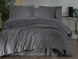 Darymex Pościel satynowa żakardowa 220x200 Hemera 1 grafitowa jednobarwna ornamenty w pudełku