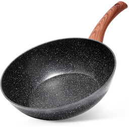 Patelnia wok granitowa ze szklaną pokrywką BLACK&WOOD 28 cm