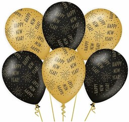 PD-Party-Balony sylwestrowe-Balony sylwestrowe-Dekoracja sylwestrowa-Dekoracja z czarnego złota-Dekoracja imprezowa-Szczęśliwego Nowego Roku-Balony 6szt
