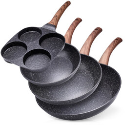 Zestaw patelni granitowy 20 / 24 / 28 cm + Patelnia do jajek 4 szt. BLACK&WOOD