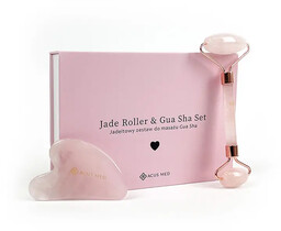 Jadeitowy zestaw do masażu Gua Sha - płytka + wałek Acus Med - różowy