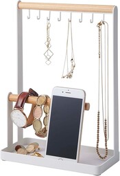 Yamazaki 2311 TOSCA stojak na biżuterię, biały, stal/drewno, minimalistyczny design, 20 x 10,5 x 28,5 cm (dł. x szer. x wys.)