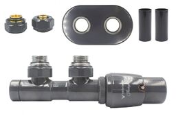 Zawór termostatyczny 50mm TWINS grafit błyszczący prawy Pex All in One