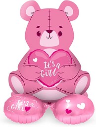Folat 65861 niedźwiedź dziewczynka różowy 61 cm stojący, słodki zestaw balonów, balon foliowy na baby shower, narodziny dziecka, dekoracja prezentowa, różowy