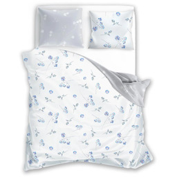 Pościel bawełniana biała i niebieskie kwiatki PER-171