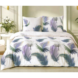 Pościel z satyny bawełnianej dwustronna biała w kolorowe pióra SBA-133