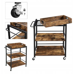 Wózek kuchenny Zdejmowana Taca brązowy vintage Loft Kółka 65x40x86 cm