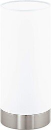 EGLO Lampa stołowa DAMASCO 1, 1-ogniskowa lampa stołowa, lampka nocna ze stali, kolor: nikiel matowy, szkło: satynowe, białe, oprawka: E27, z przełącznikiem