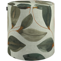 Puf Barrel, brązowo-pomarańczowe liście na szarym lnianym tle, ø40, wys. 40 cm, Gardenia