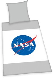 Herding NASA Komplet pościeli 80 x 80 cm, poszwa na kołdrę 135 x 200 cm z gładkim zamkiem błyskawicznym, 100% bawełna/renforce, szary/biały