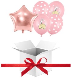 Balony z HELEM na Baby Shower ''Słonik i kropeczki'' różowy + Pudełko prezentowe 50x50x50cm + karteczka z Twoimi życzeniami