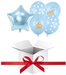 Balony z HELEM na Baby Shower ''Słonik i kropeczki'' niebieski + Pudełko prezentowe 50x50x50cm + karteczka z Twoimi życzeniami