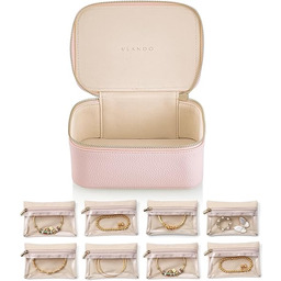 Vlando Organizer na biżuterię, dla dziewcząt i kobiet, etui na biżuterię, 8 sztuk aksamitnych torebek do przechowywania naszyjników, pierścionków, prezentów walentynkowych i urodzinowych - różowy