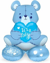 Folat 65860 niedźwiedź chłopiec niebieski 61 cm stojący, słodki zestaw balonów, Baby Boy, balony foliowe na baby shower, narodziny, urodziny dziecka, dekoracja na prezent