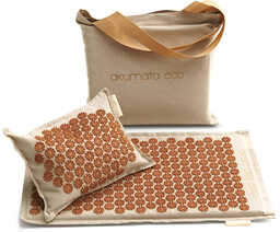 Akumata ECO - polska ekologiczna mata do akupresury z poduszką - naturalny len-złoty