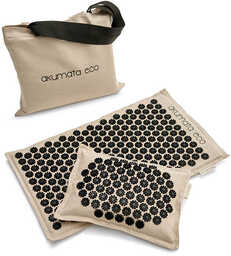 Akumata ECO polska ekologiczna mata do akupresury z poduszką naturalny len-czarny